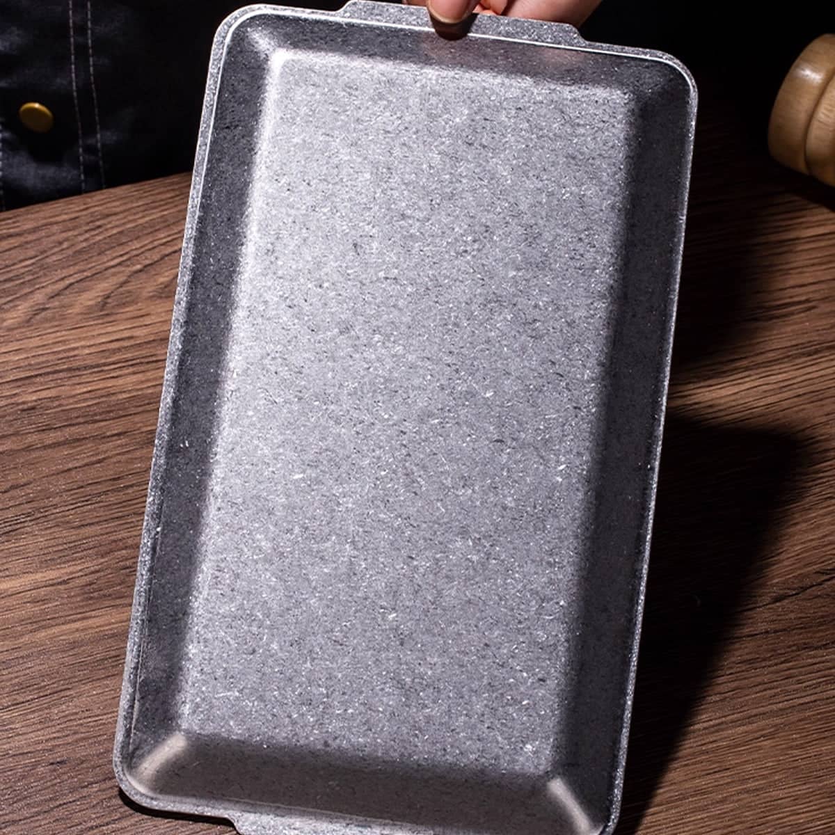 Set of 4 Grey Rectangular Stainless Steel Serving Trays for Kitchen and Dining - view 5