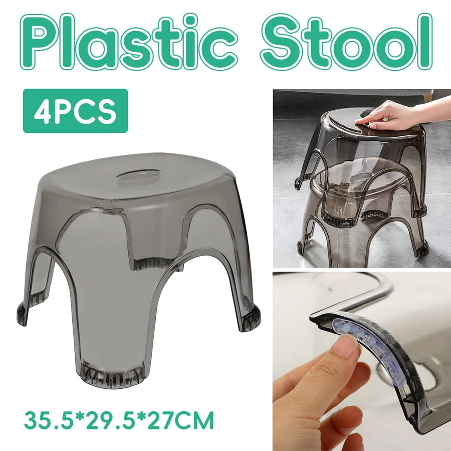Set of 4 Transparent Plastic Stools Stackable Anti Slip 35.5 x 29.5 x 27 cm