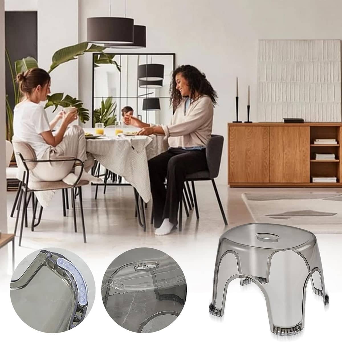Set of 4 Transparent Plastic Stools Stackable Anti Slip 35.5 x 29.5 x 27 cm - view 5
