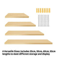 Set of 4 Wall Mounted Floating Shelves, Waterproof Laminate - Natural Wood - view 5