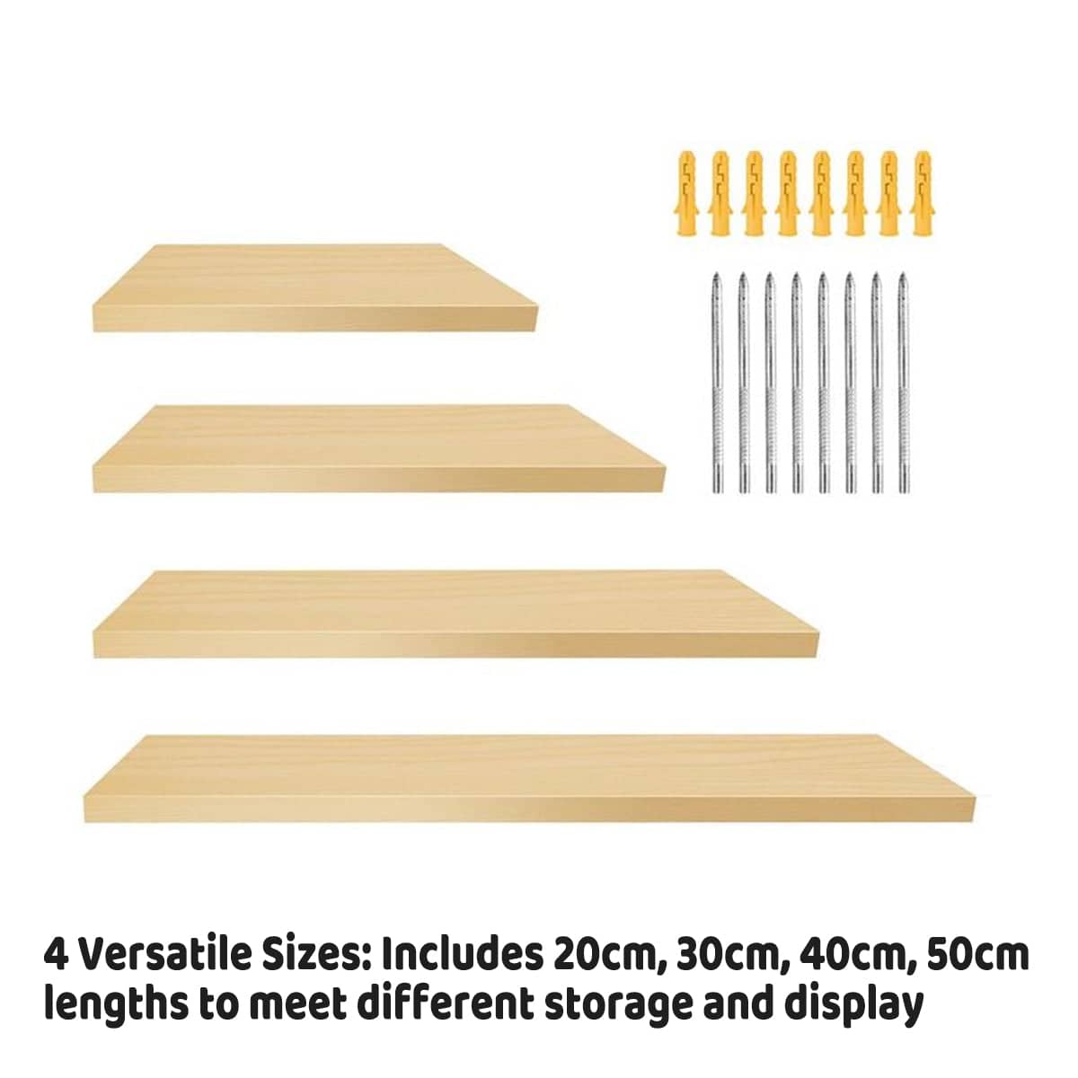 Set of 4 Wall Mounted Floating Shelves, Waterproof Laminate - Natural Wood - view 5