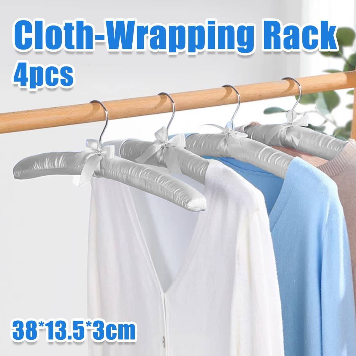 Set of 4 Wooden Clothes Hangers with Silk Wrapping and 360 Degree Swivel Hook