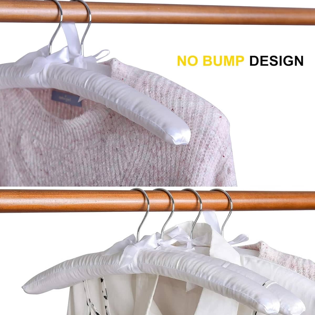 Set of 4 Wooden Clothes Hangers with Silk Wrapping and 360 Degree Swivel Hook - view 5