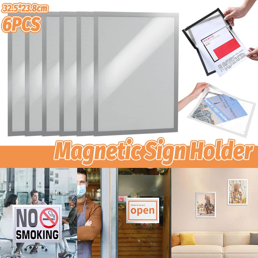 Set of 6 Magnetic A4 Display Frames, Wall Mount Clear PVC Document Holder for Certificates and Photos