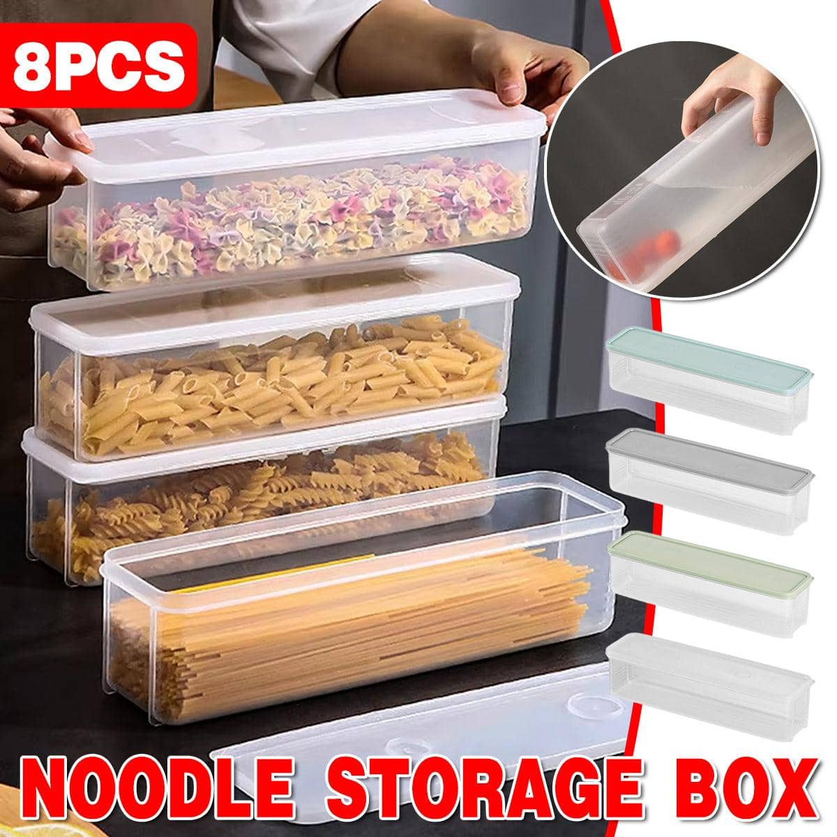 Set of 8 Noodle Storage Boxes with Measuring Lids for Pasta and Dry Food