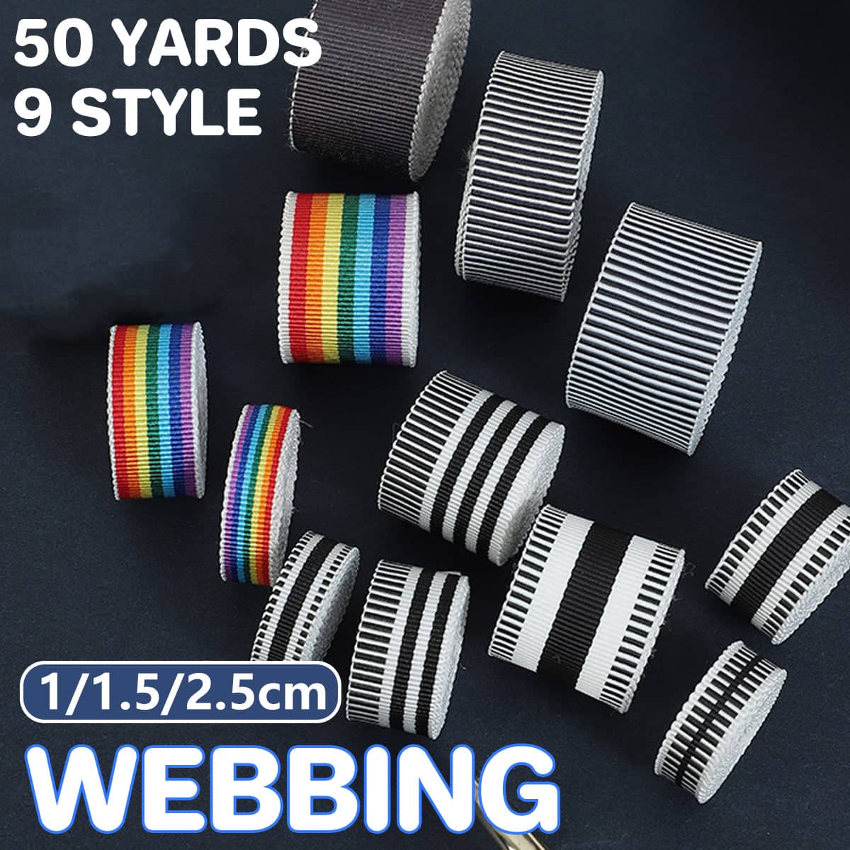 Sewing Webbing Tape Roll, 50 Yards (45.7 m) - Black and White Cross Stripes, 1 cm Wide - view 2