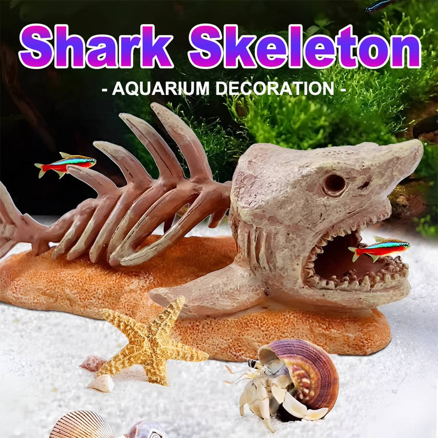 Shark Skeleton Aquarium Ornament in Beige Resin, 17 x 8 x 8 cm