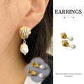 Shell Stud Earrings with Pearl Drop in Copper for Women