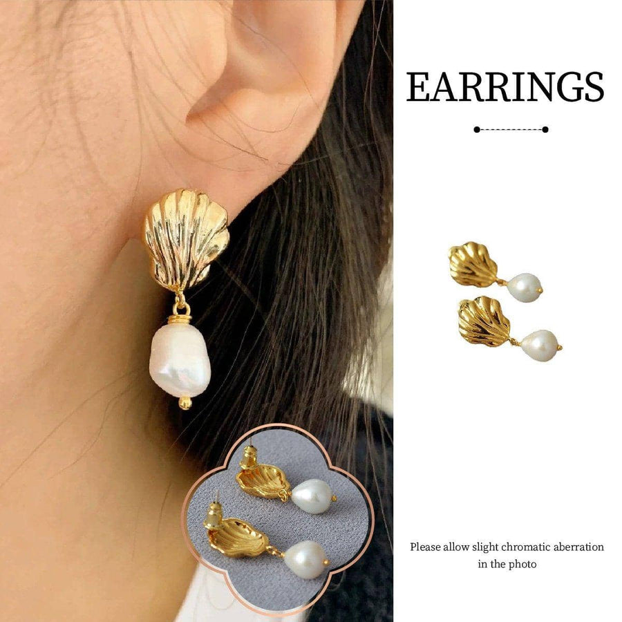 Shell Stud Earrings with Pearl Drop in Copper for Women