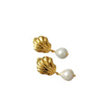 Shell Stud Earrings with Pearl Drop in Copper for Women - view 2