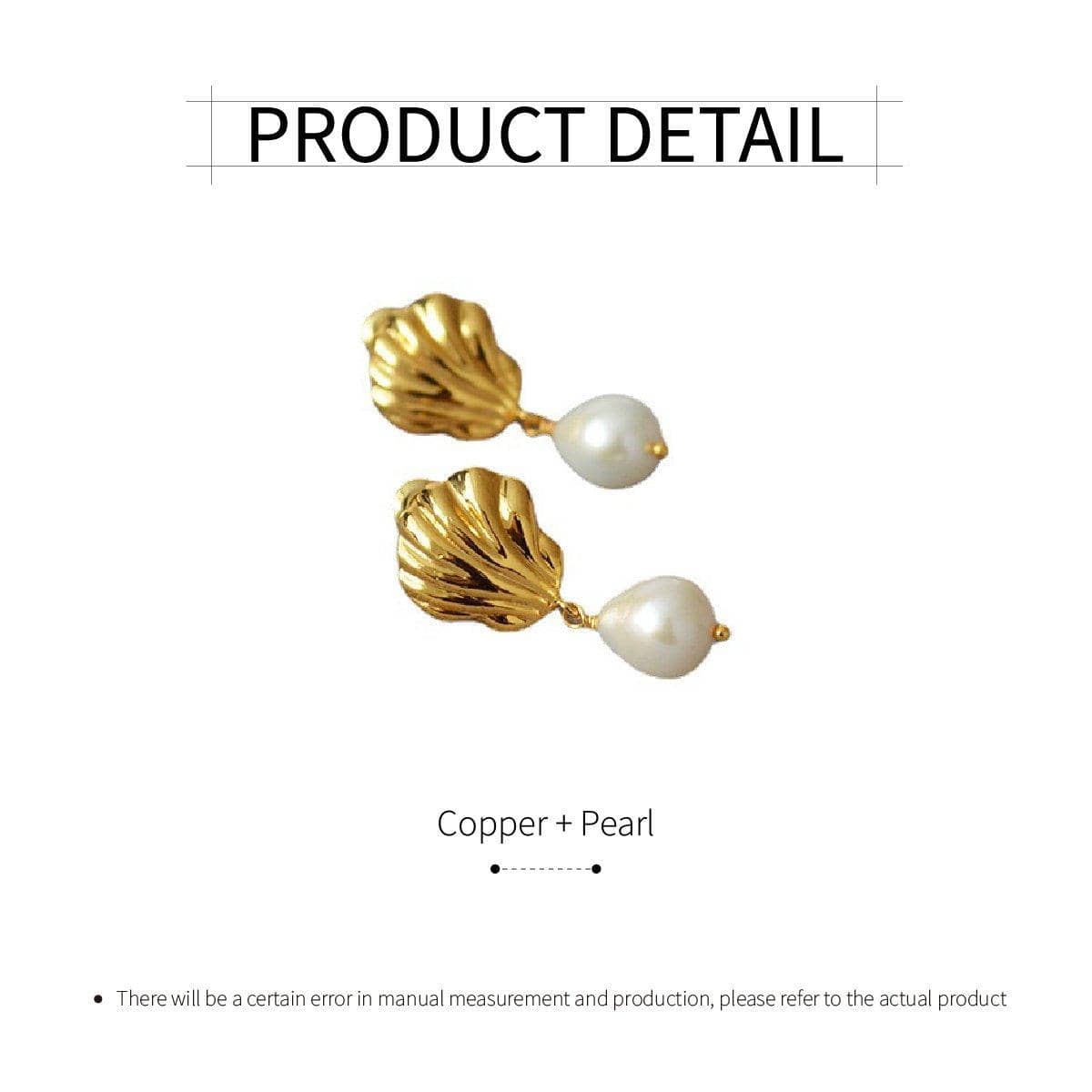 Shell Stud Earrings with Pearl Drop in Copper for Women - view 3