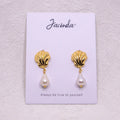 Shell Stud Earrings with Pearl Drop in Copper for Women - view 4