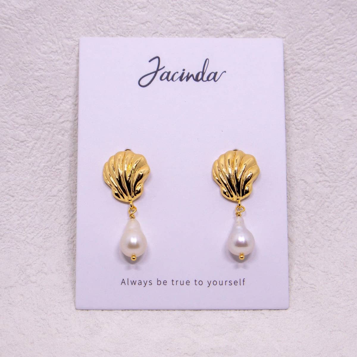 Shell Stud Earrings with Pearl Drop in Copper for Women - view 4