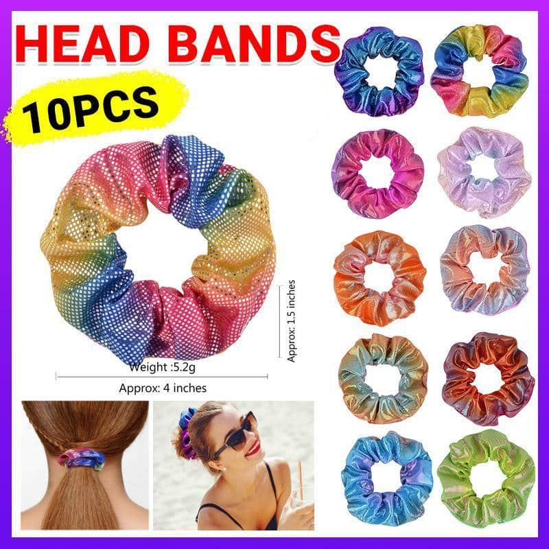 Shiny Metallic Elastic Hair Scrunchies Ponytail Holders, Pack of 10