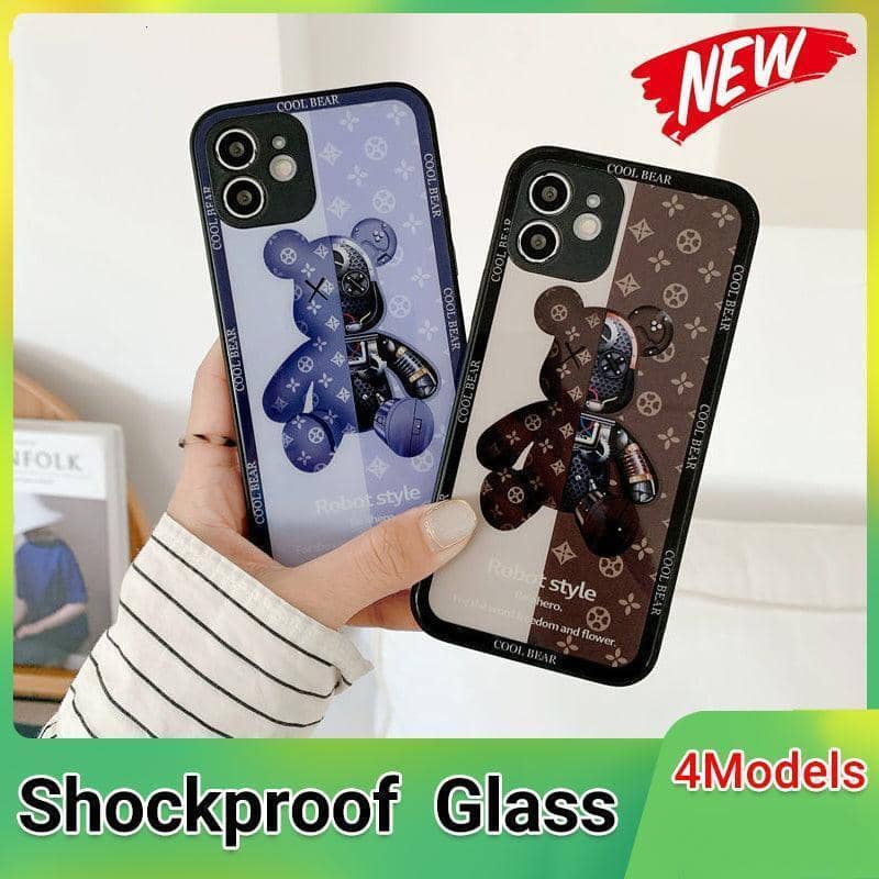 Shockproof Glass Phone Case with Lanyard, Blue Robot Bear - iPhone 14 Pro Max - view 2