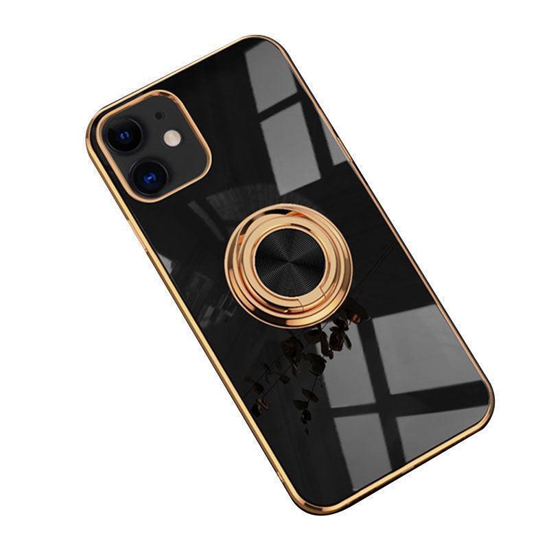 Shockproof Silicone Phone Case with Ring Stand - Black, for iPhone 12 Pro