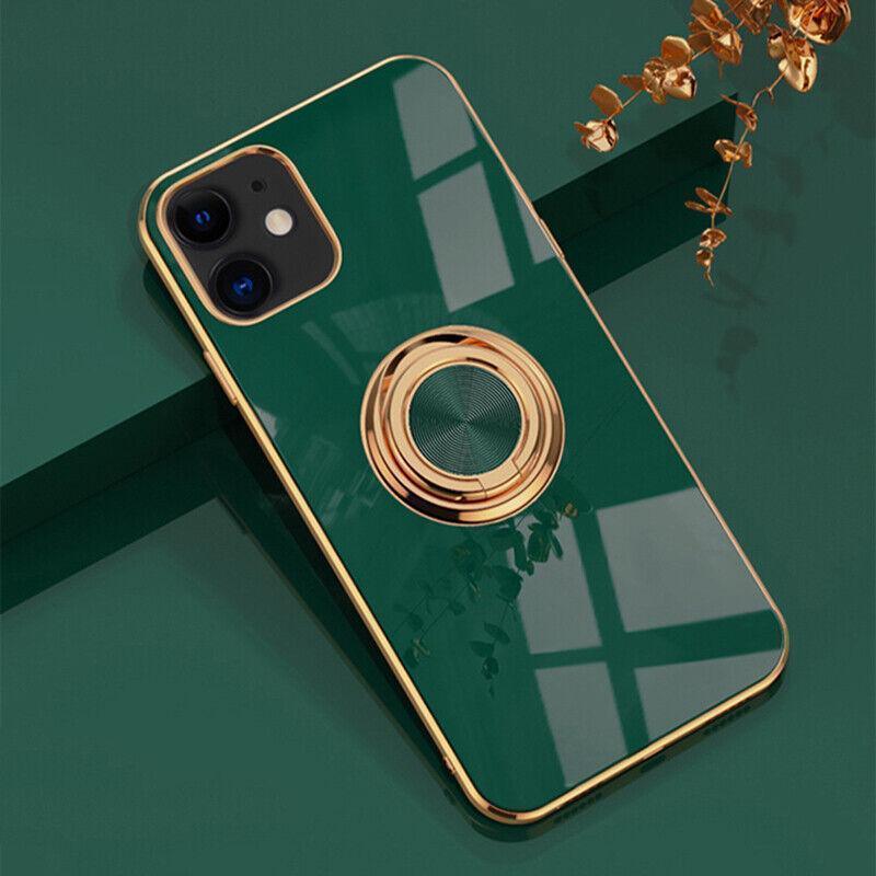 Shockproof Silicone Phone Case with Ring Stand - Dark Green, for iPhone 14 - view 13