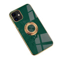 Shockproof Silicone Phone Case with Ring Stand - Dark Green, for iPhone 7/8 Plus