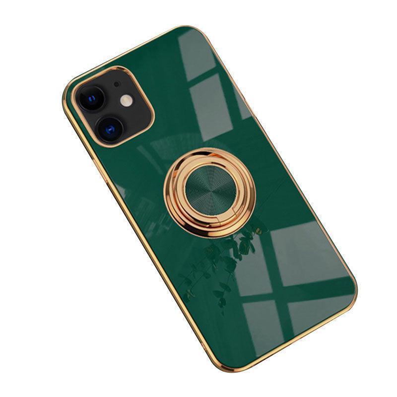 Shockproof Silicone Phone Case with Ring Stand - Dark Green, for iPhone XR
