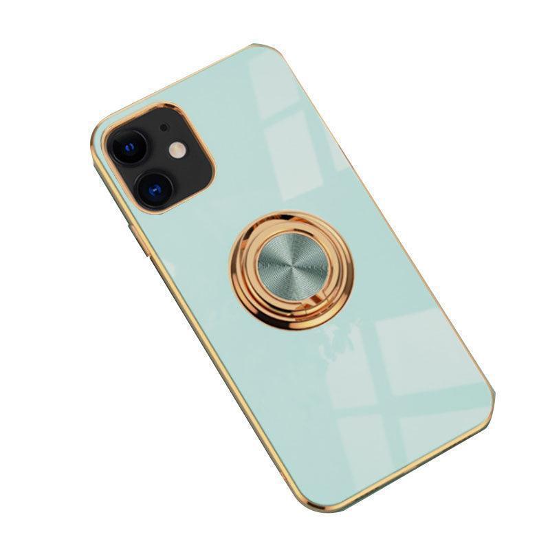 Shockproof Silicone Phone Case with Ring Stand - Light Cyan, for iPhone 14