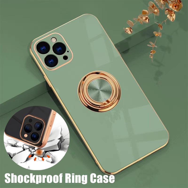 Shockproof Silicone Phone Case with Ring Stand - Sage Green, for iPhone 12 - view 2