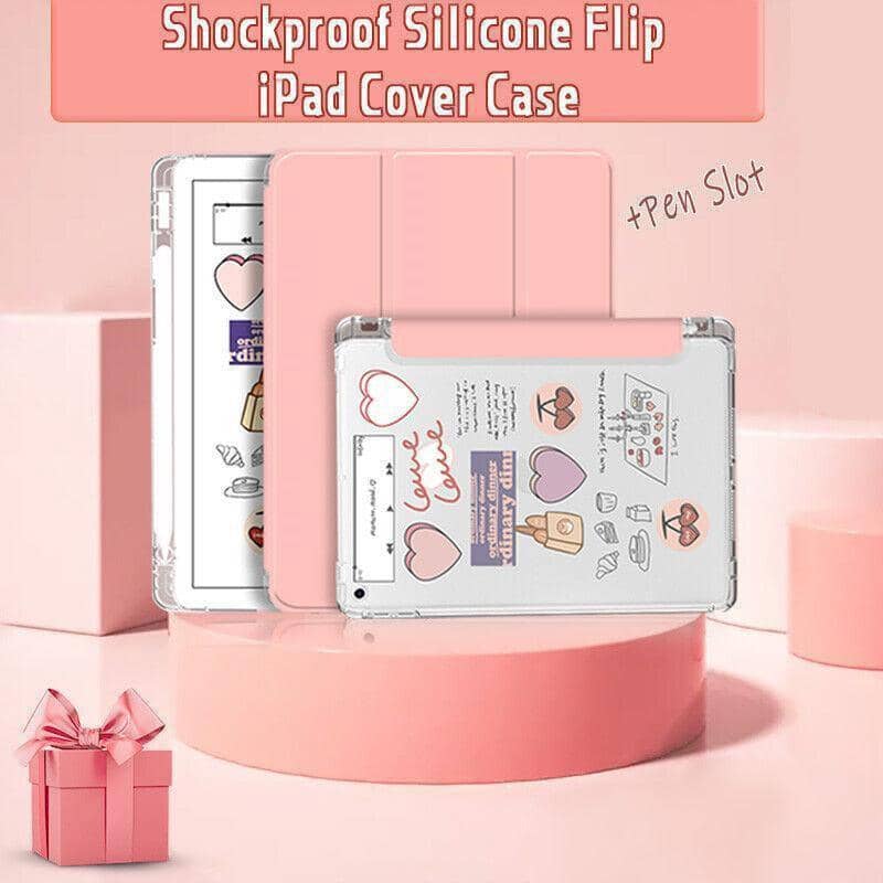 Shockproof Silicone Smart Case for iPad 8th Gen (2020) with Pen Slot - Pink - view 2