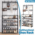 Shoe and Coat Rack with Open Shelves and Hooks, 80 x 26 x 172 cm