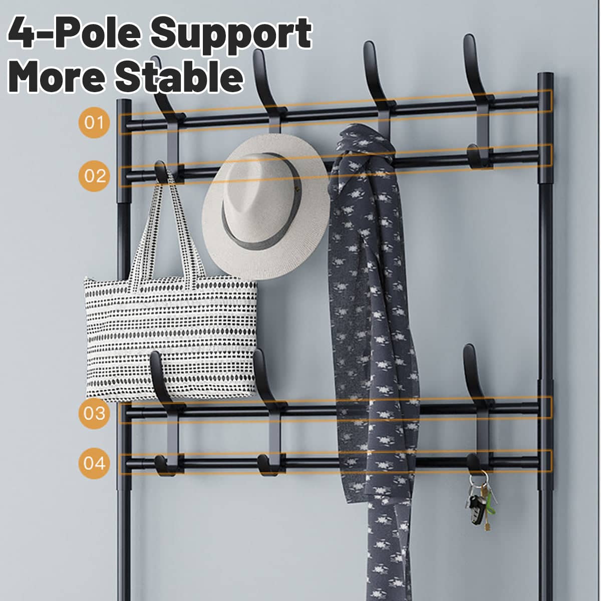 Shoe and Coat Rack with Open Shelves and Hooks, 80 x 26 x 172 cm - view 4