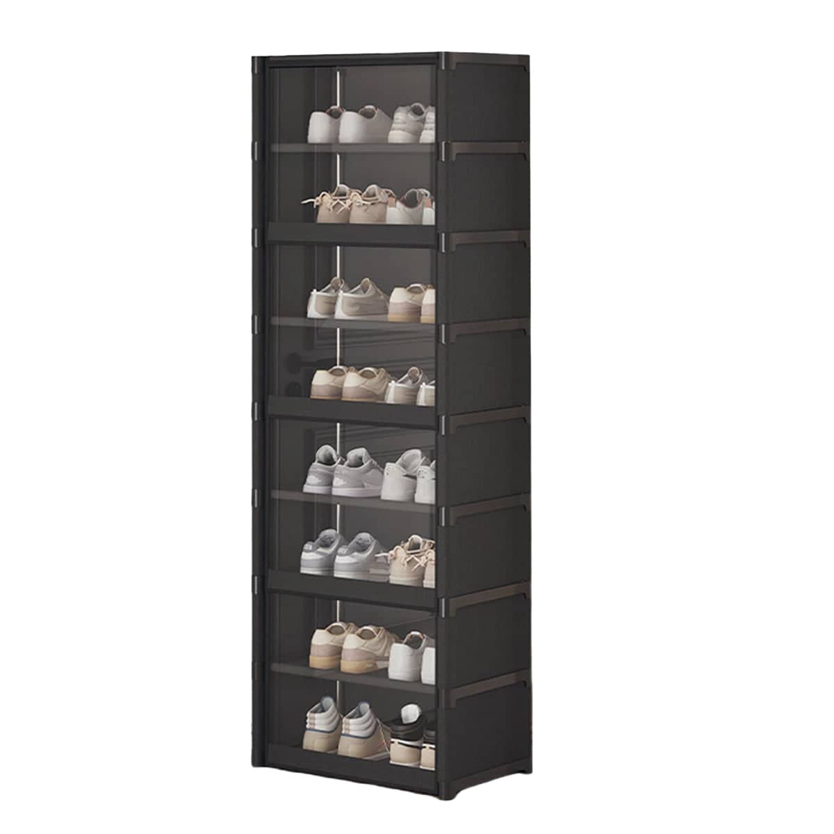 Shoe Cabinet with Transparent Doors, 8 Tier - Black, 139 x 30 x 42cm