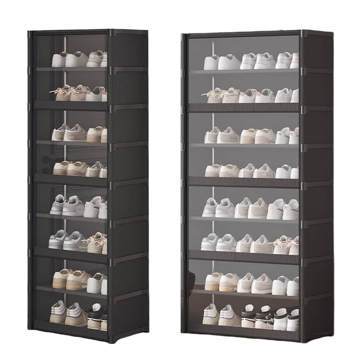 Shoe Cabinet with Transparent Doors, 8 Tier - Black, 139 x 30 x 42cm - view 3