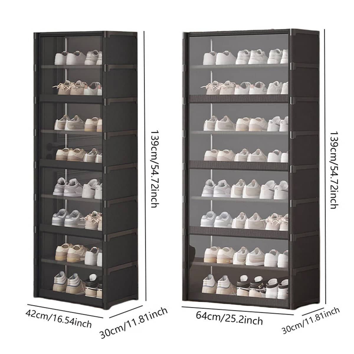 Shoe Cabinet with Transparent Doors, 8 Tier - Black, 139 x 30 x 42cm - view 4
