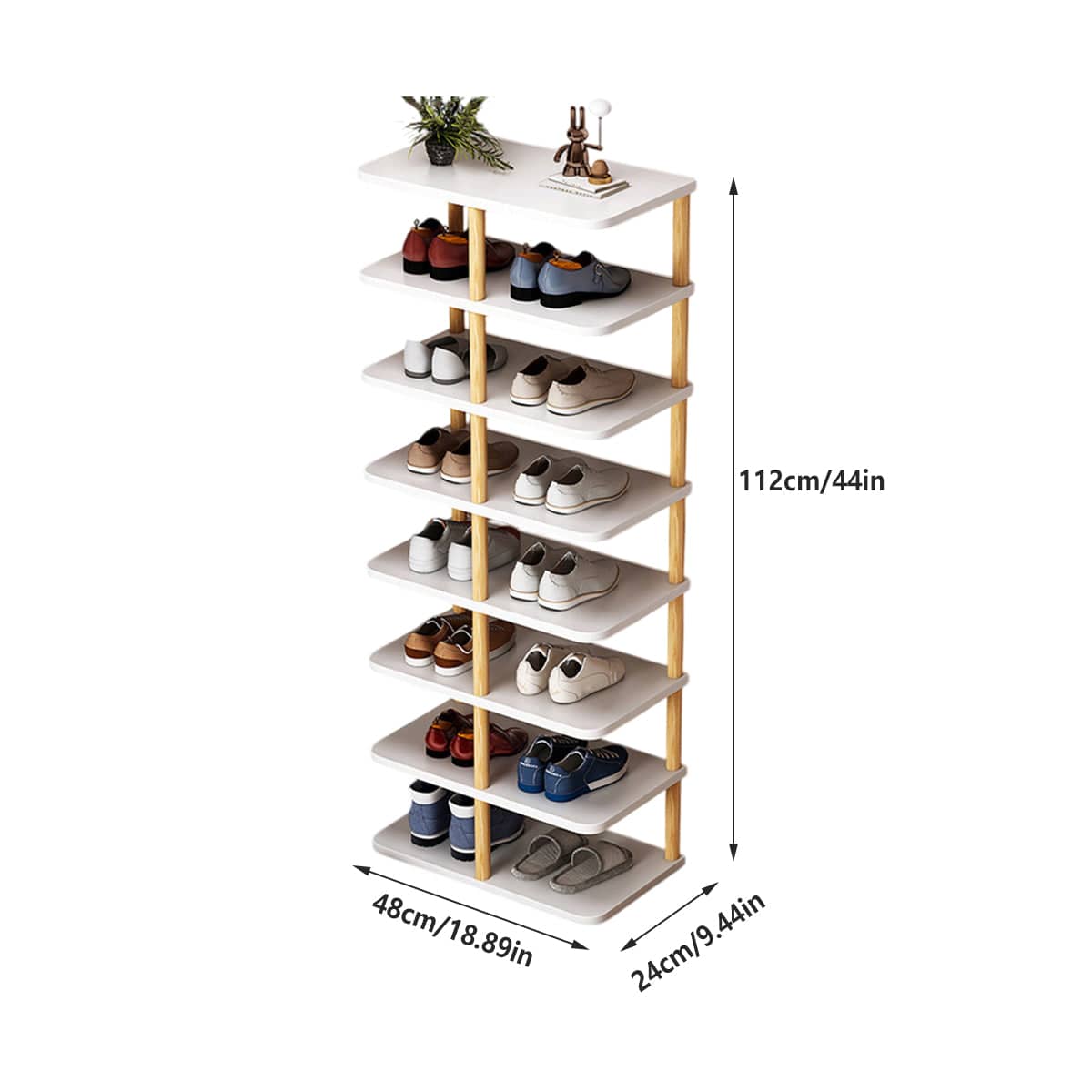 Shoe Rack 8 Tier Faux Wood Narrow Vertical Space Saving Storage for 14 Pairs - view 3