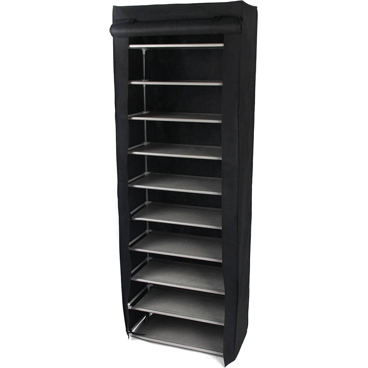 Shoe Rack Storage Cabinet with Dust-Proof Cover - Black, 10 Floors, 9 Grids