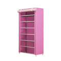Shoe Rack Storage Cabinet with Dust-Proof Cover - Pink, 8 Floors, 7 Grids