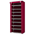 Shoe Rack Storage Cabinet with Dust-Proof Cover - Red, 10 Floors, 9 Grids