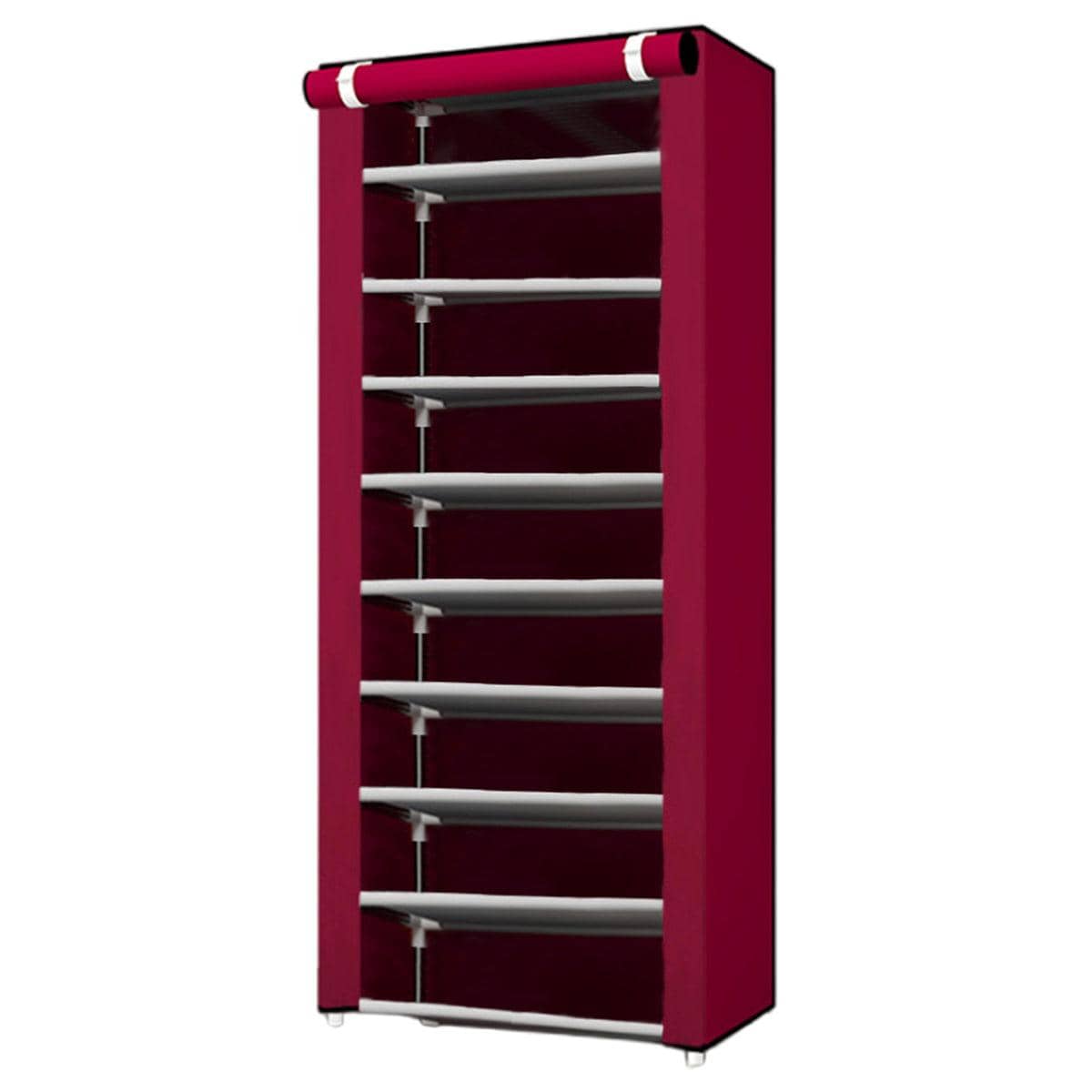 Shoe Rack Storage Cabinet with Dust-Proof Cover - Red, 10 Floors, 9 Grids