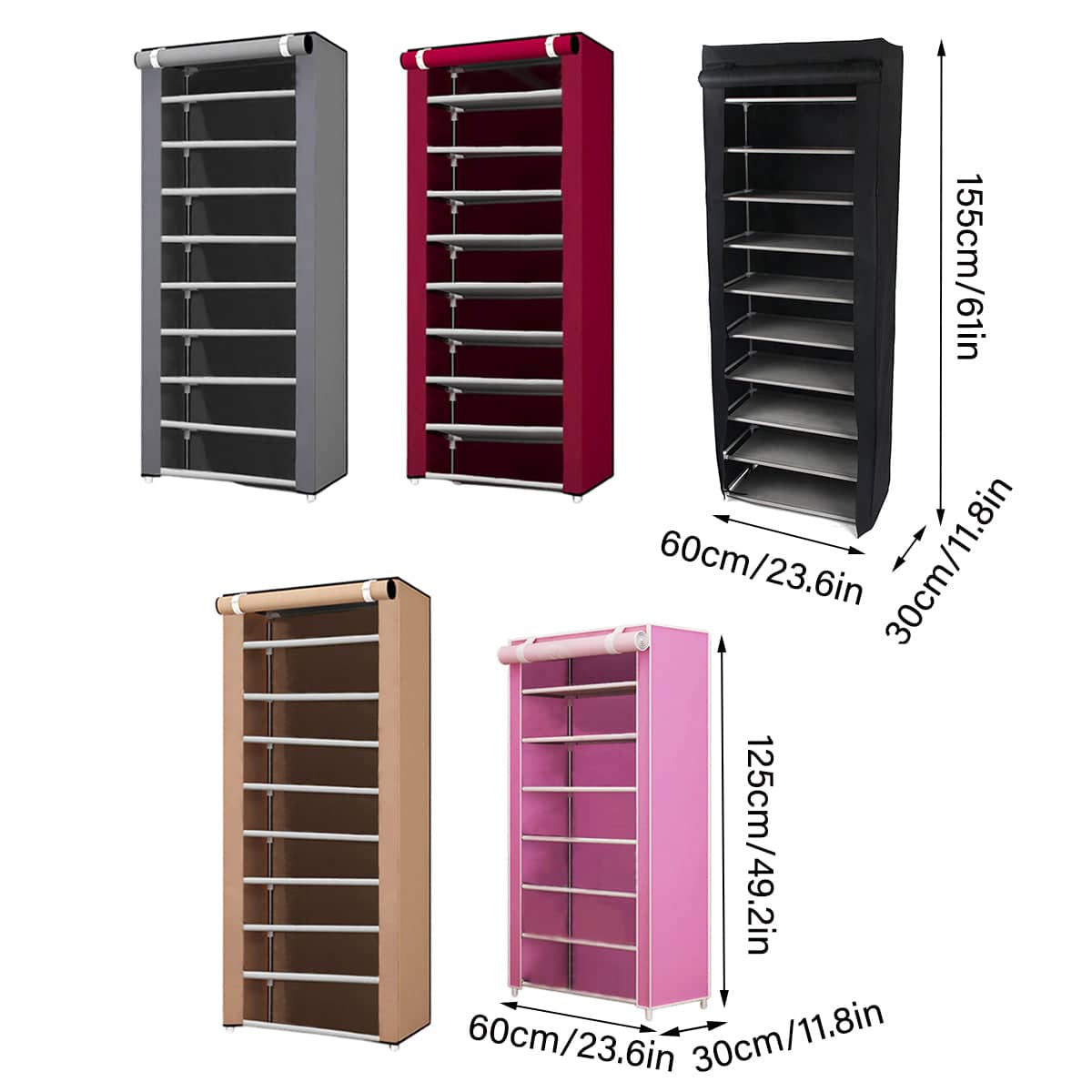 Shoe Rack Storage Cabinet with Dust-Proof Cover - Red, 10 Floors, 9 Grids - view 3