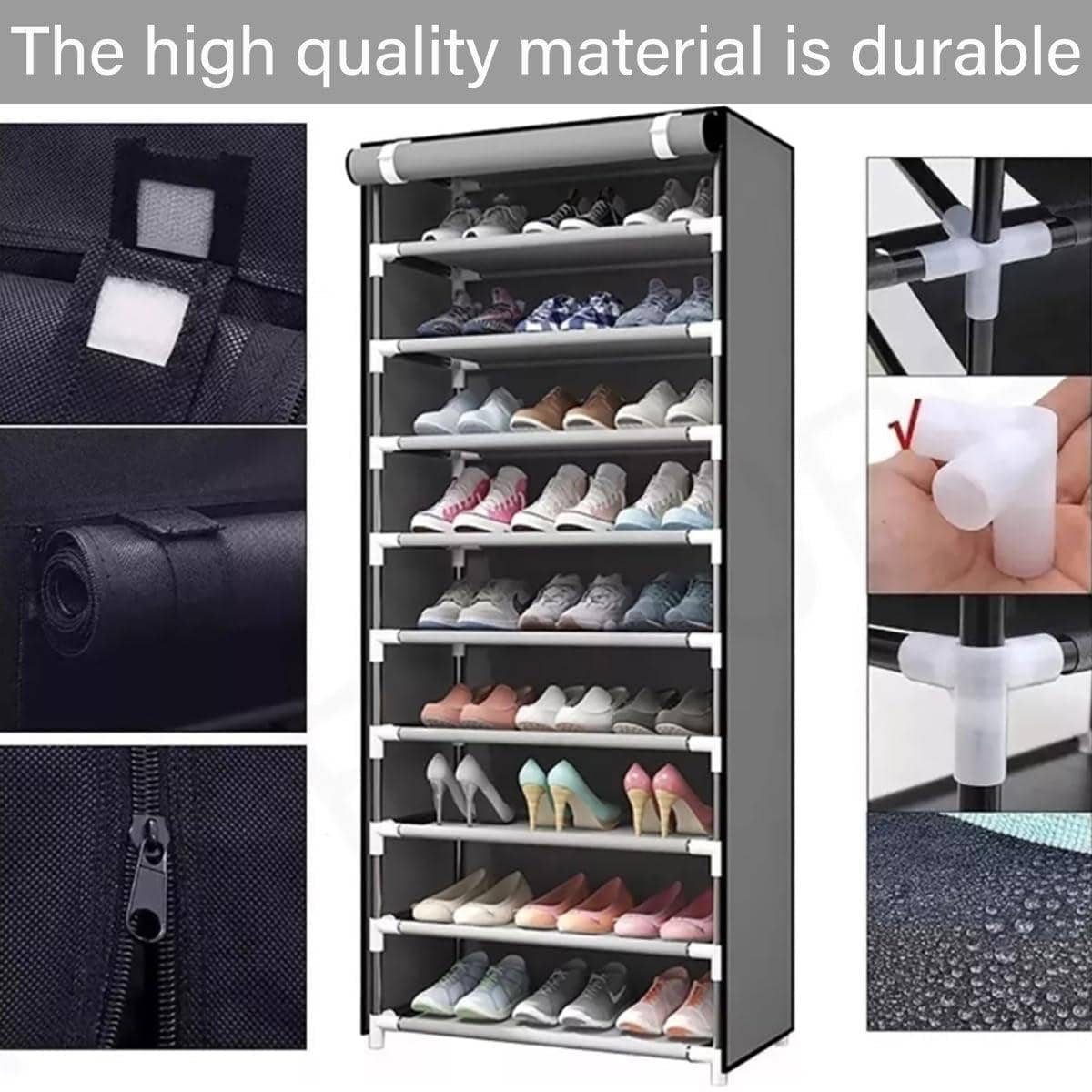 Shoe Rack Storage Cabinet with Dust-Proof Cover - Red, 10 Floors, 9 Grids - view 5