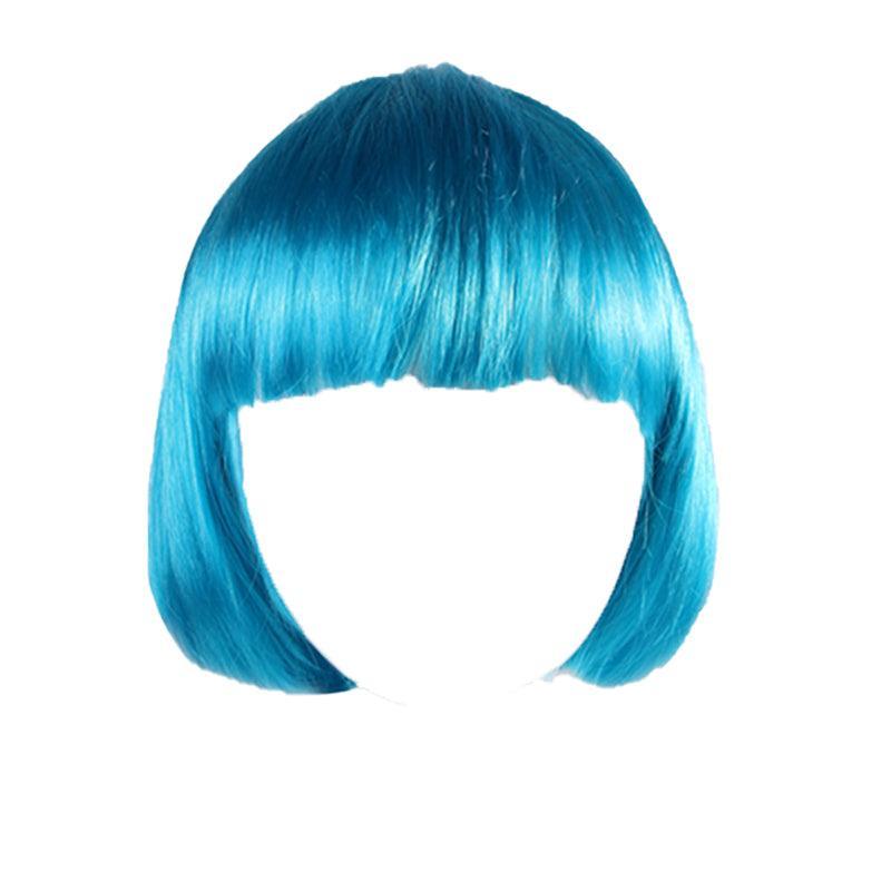 Short Bob Wig with Bangs, Synthetic Cosplay Wig - Aqua Blue