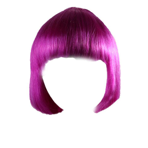Short Bob Wig with Bangs, Synthetic Cosplay Wig - Magenta Purple