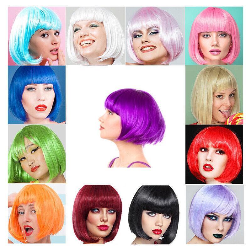 Short Bob Wig with Bangs, Synthetic Cosplay Wig - Magenta Purple - view 4