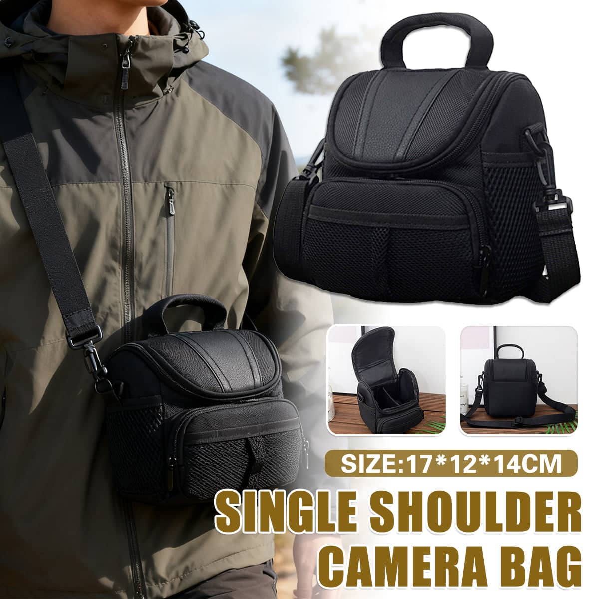Shoulder Camera Bag with Multiple Compartments for DSLR and SLR Cameras, 14 x 12 x 17 cm