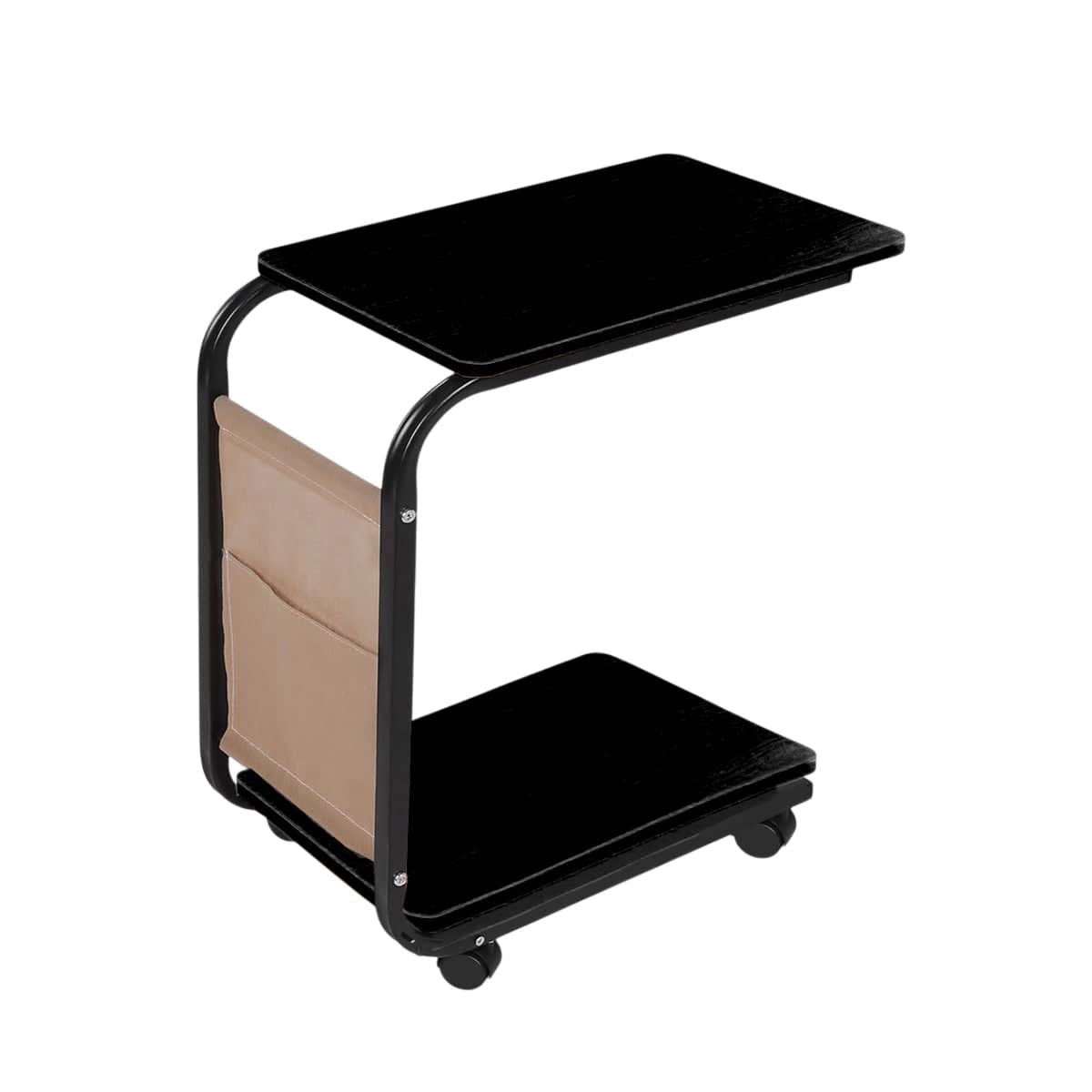 Side Table with Wheels and Storage Bag, 40 x 28 x 60 cm - Black
