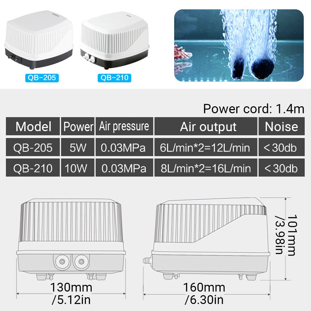 Silent Aquarium Oxygen Pump Set with Air Stones, 12 L/Min, 5 W - White and Black - view 4