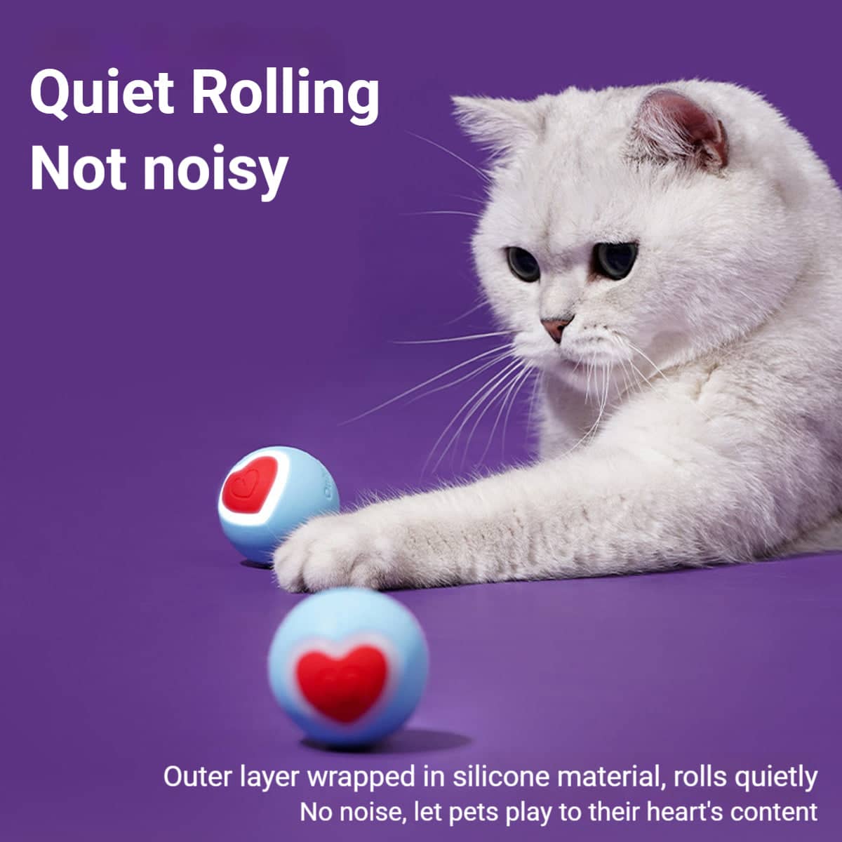Silent Rolling Ball Cat Toy for Kittens, Interactive Teething Chew with Heart Light - view 5
