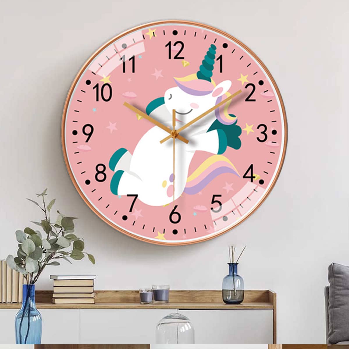 Silent Round Wall Clock 8 Inch (20 cm), Unicorn Design Quartz Clock for Bedroom and Classroom - view 4