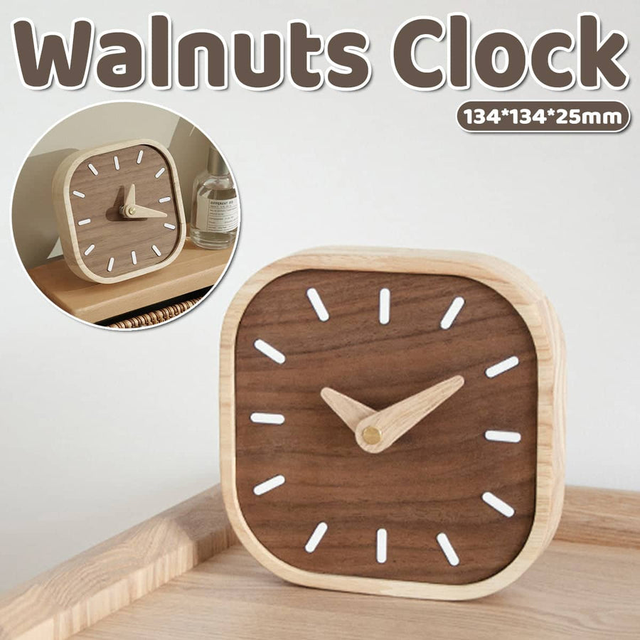 Silent Solid Walnut Wood Desk Clock, Small Table Clock for Home Decor
