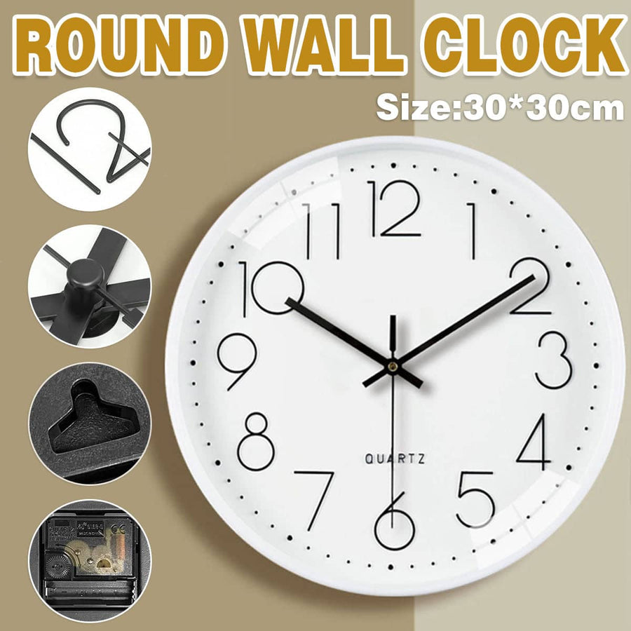 Silent Wall Clock 30cm Round Quartz for Home, Office and Living Room