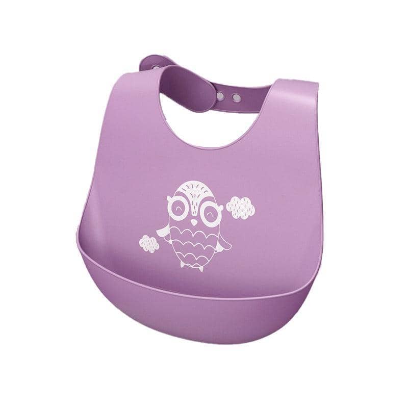 Silicone Baby Feeding Bib with Food Pouch - Owl Print