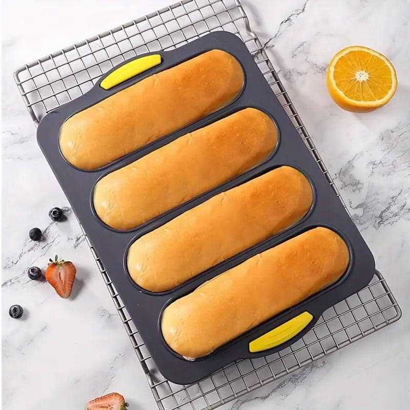 Silicone Baguette Baking Mould Oval 4 Compartment Non-Stick Pan for Home Kitchen - view 4